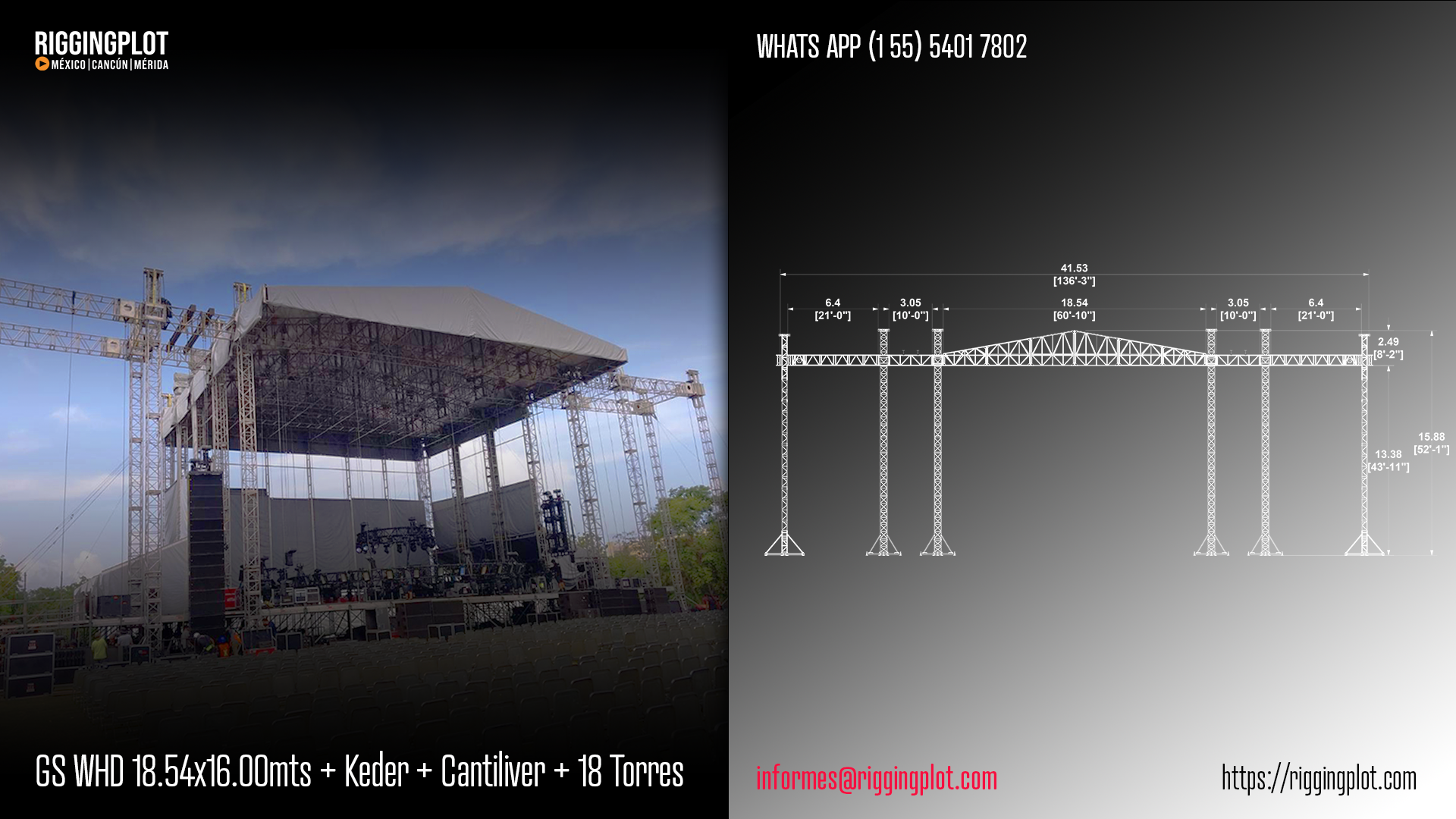 RENTA DE GROUND SUPPORT WHD 18.50X12.20MTS CON CANTILIVER DE 16 TORRES CANCÚN